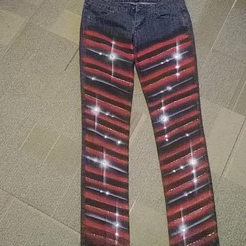 Initial Pocket Jeans Artistically Painted Jeans